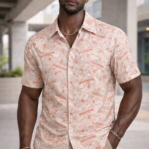 True Religion Graphic Print Button Up Shirt Men's L short Sleeve Y2K Streetwear